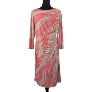 Tahari Woman’s Orange Cream 3/4 sleeve sheath midi dress jersey material size L